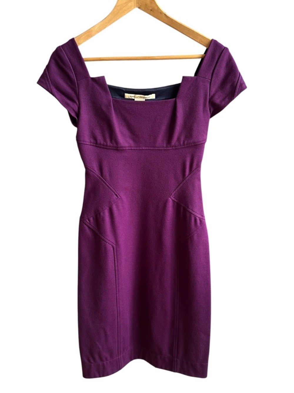 Diane von Furstenberg Marciela Wool Dress Purple Square-Neck Sheath Dress Size 0